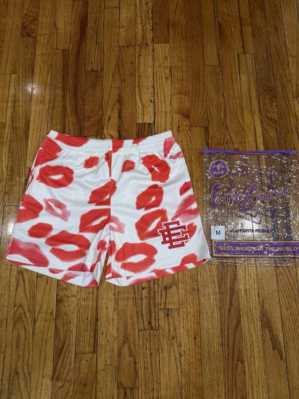 Eric Emanuel White Athletic Shorts with Valentines Red Lips